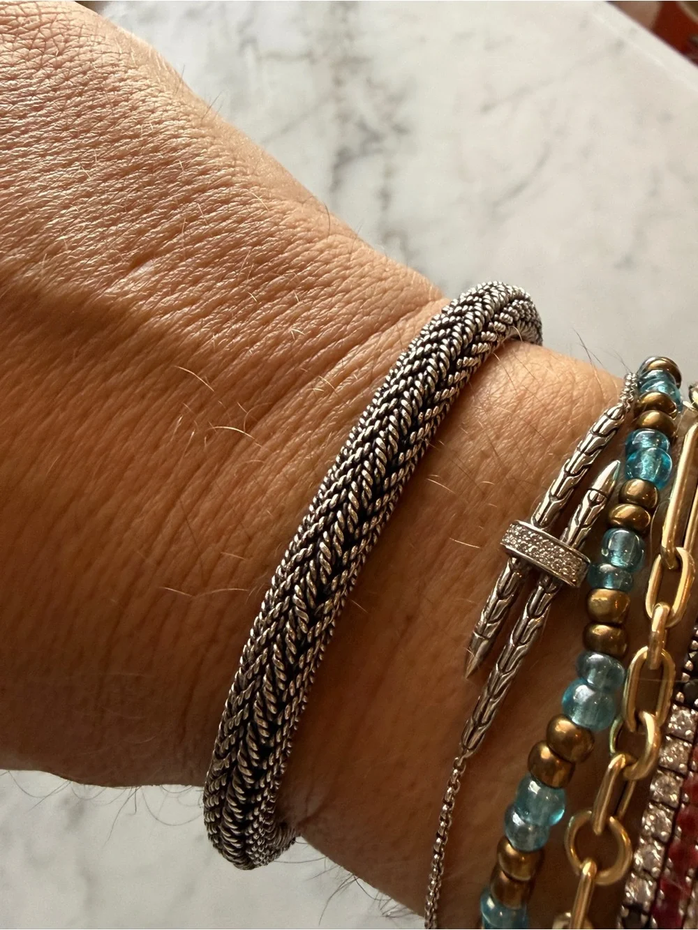 Sterling Silver Dragon Head Woven Bracelet - Silver